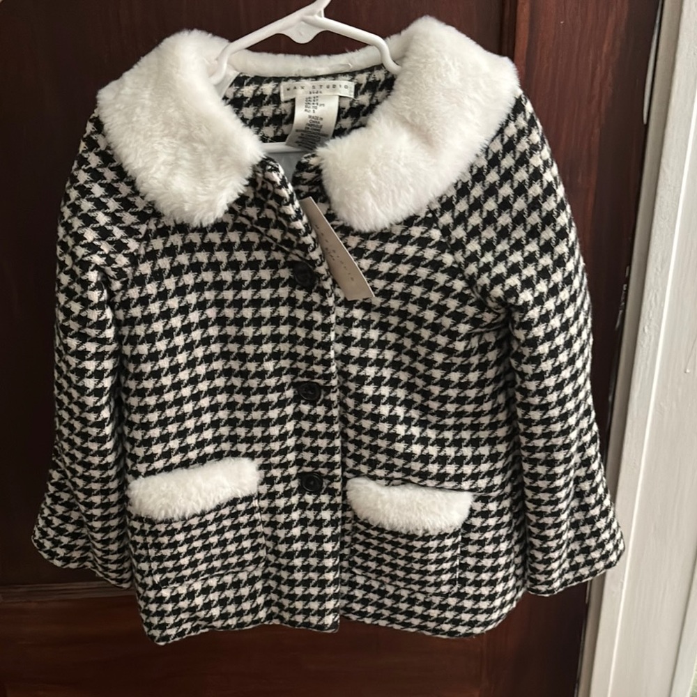 New Max Studio Black and White Houndstooth Kids Pea Coat